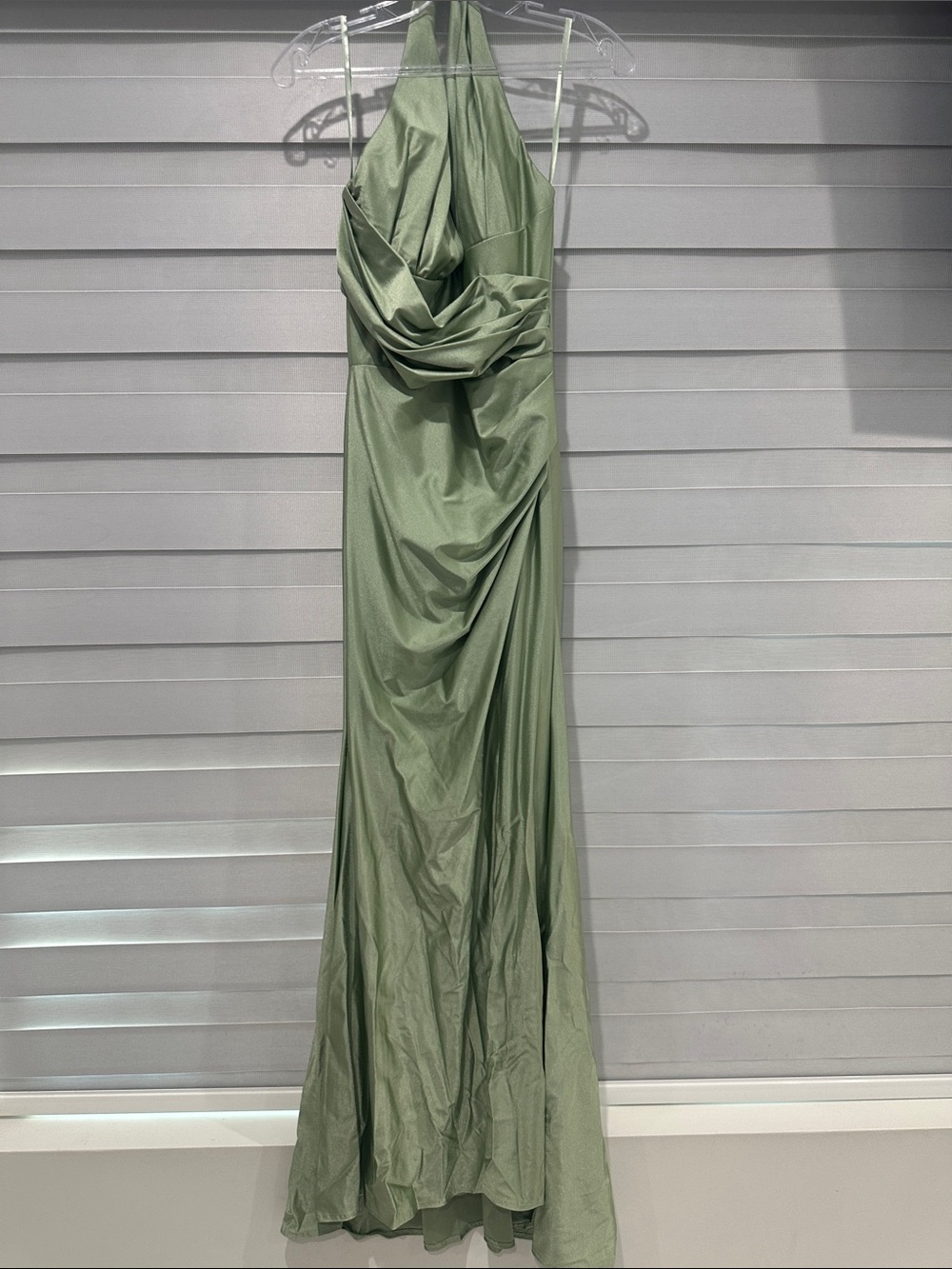 Sage Green Halter Maxi Dress with Draped Bodice